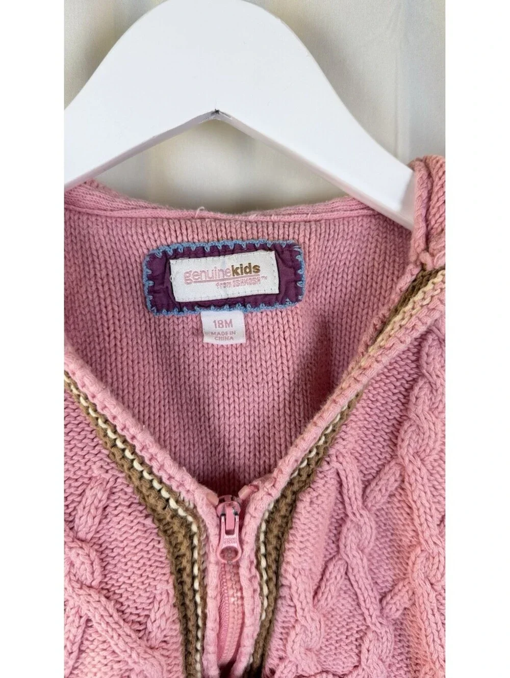 Genuine Kids From Oshkosh Girls Vest, Hooded Knitted Vest, Pink Color, Size 18mo